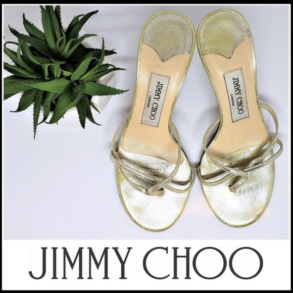 Jimmy Choo Shoes - JIMMY CHOO Gold Lame Crisscross Strap Thong Slides